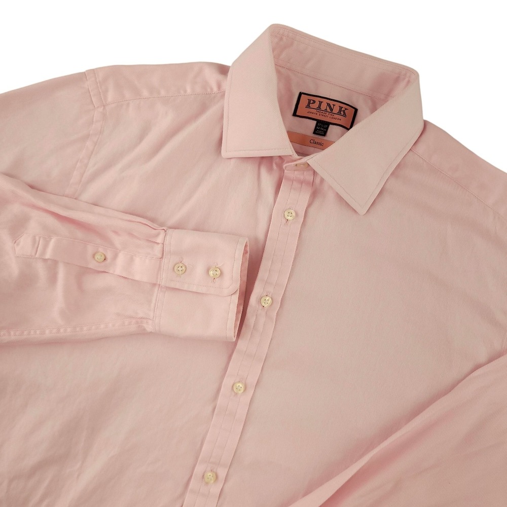 Thomas Pink Dress Shirt Mens 17.5 36/37 Pink Classic Fit Long Sleeve Cotton
